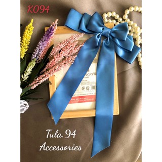 Kẹp nơ lụa satin 2 màu xanh, tím