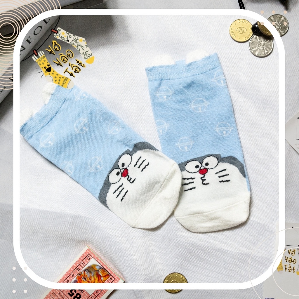 TẤT VỚ CỔ NGẮN XANH BIỂN DORAEMON CÓ TAI
