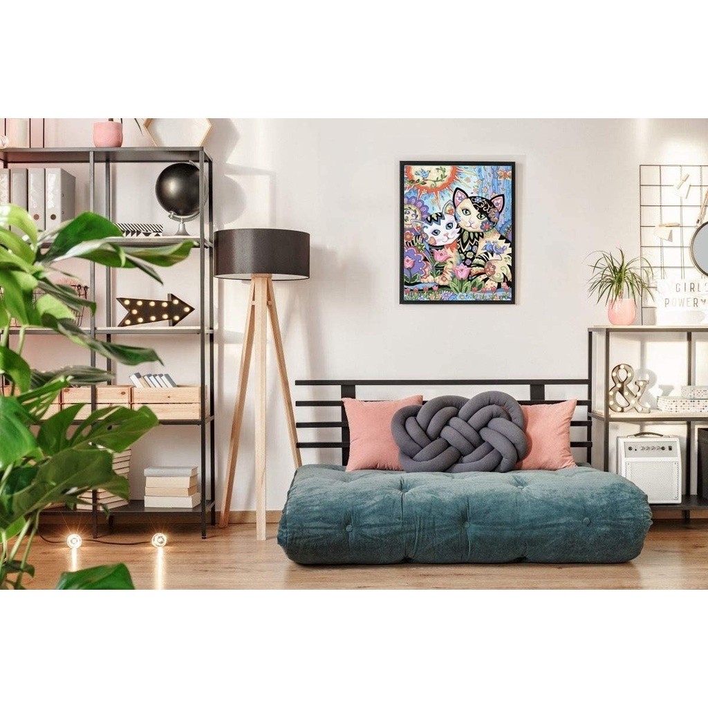 Bộ Tranh Đính Đá Diy Hình Mèo Dễ Thương 30x40cm Trang Trí Nhà Cửa