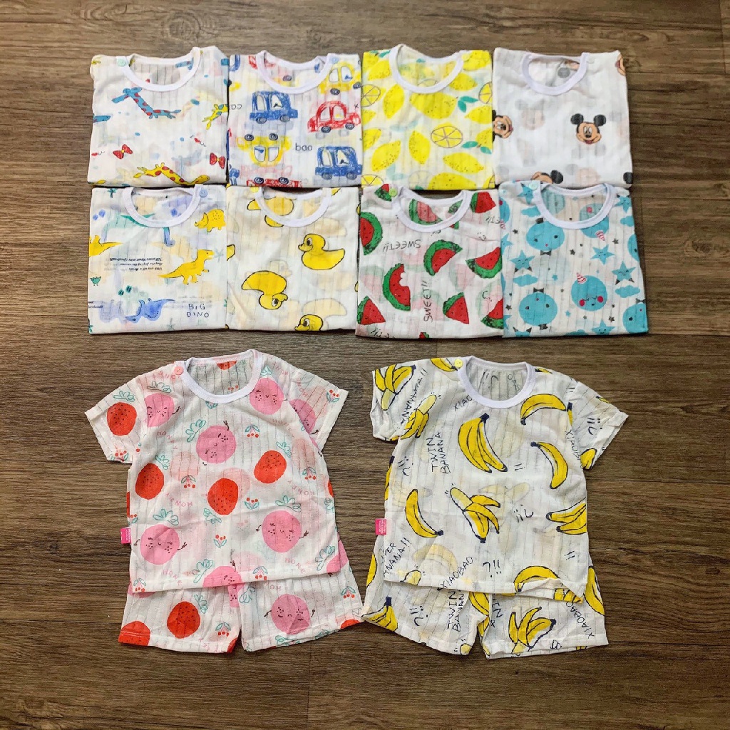 Đồ bộ quần áo cộc tay cho bé trai và bé gái chất cotton giấy từ 16kg AM240