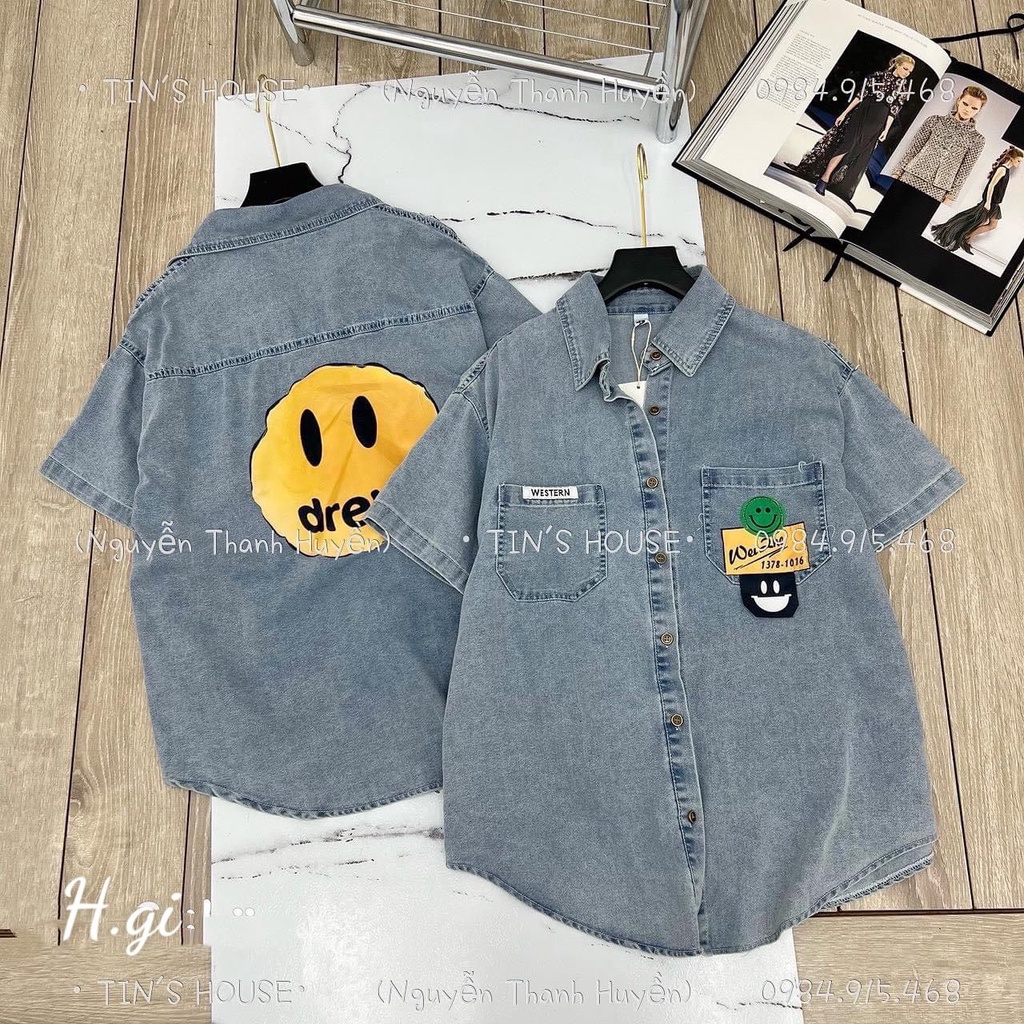 Áo jeans bò in lưng Drewww