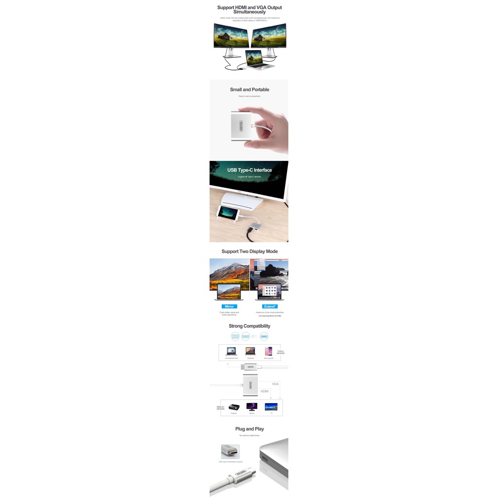 Cáp chuyển đổi Type-C -> HDMI+VGA Unitek Y-V100SL