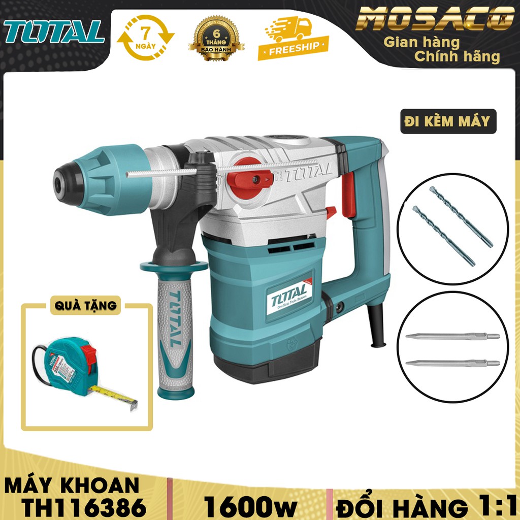Máy khoan đục bê tông TH116386 công suất 1600W, có kèm 2 mũi khoan gài và 2 mũi đục - MOSACO