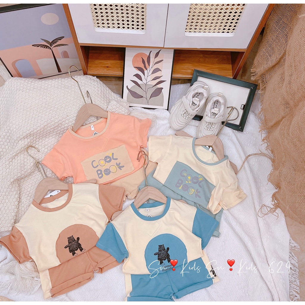 Bộ cộc tay bé trai, bộ cotton COOK vải Quảng Châu loại 1 thấm hút mồ hôi tốt cho bé