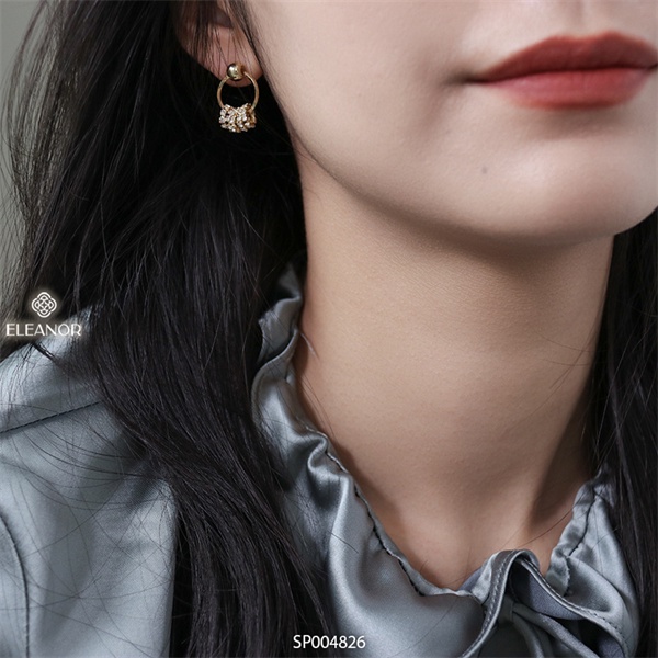 Bông tai nữ chuôi bạc 925 Eleanor Accessories đính đá khuyên tròn phối bi phụ kiện trang sức 4826