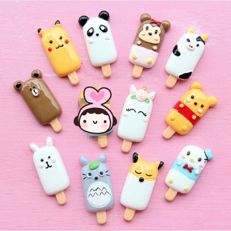 Charm các mẫu kem que nhân vật hoạt hình Pikachu, Totoro, Brown Bear, Pooh trang trí vỏ điện thoại, DIY