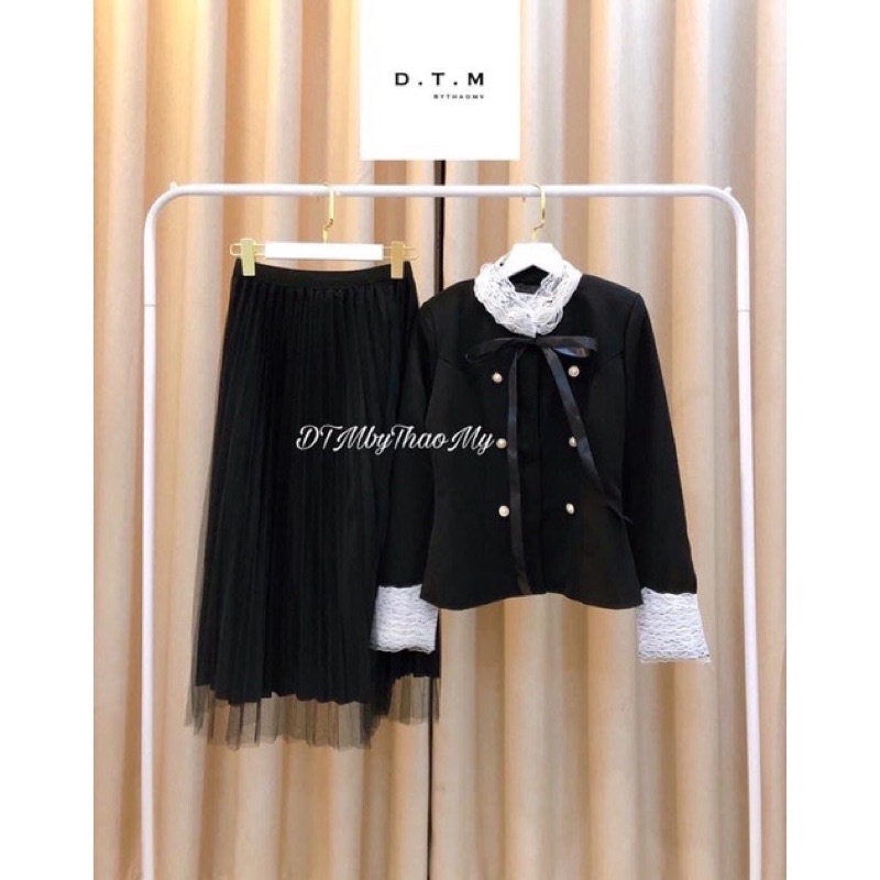 Queen Lady Set - Set áo khoác phối ren bèo thắt nơ kèm chân váy xếp ly 🧏🏻‍♀️🧏🏻‍♀️🧏🏻‍♀️