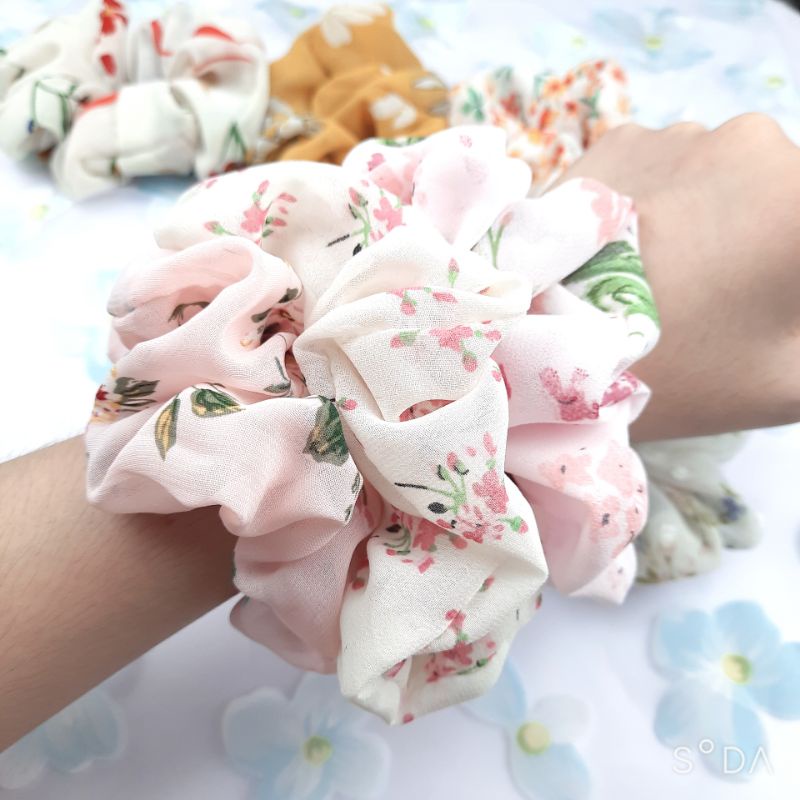 Chun buộc tóc scrunchies họa tiết hoa nhí