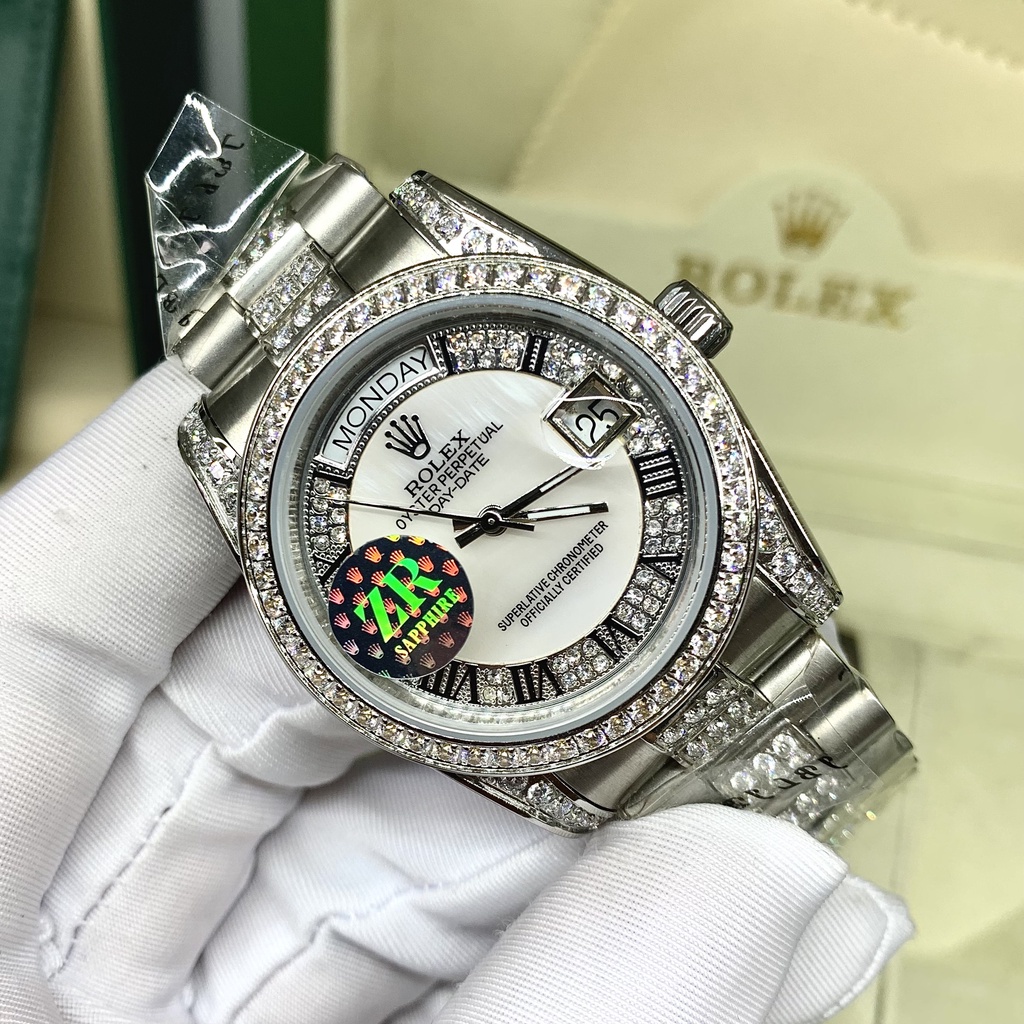 Đồng hồ nam R0.Lex viền khảm đá cao cấp màu trắng