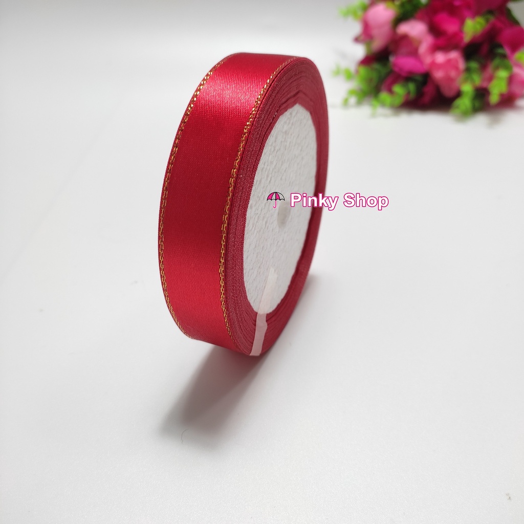 Ruy băng lụa vải satin sọc viền kim tuyến 2cm giá rẻ làm nơ, hoa vải, gói quà, làm phụ kiện handmade rất đẹp Pinky Shop