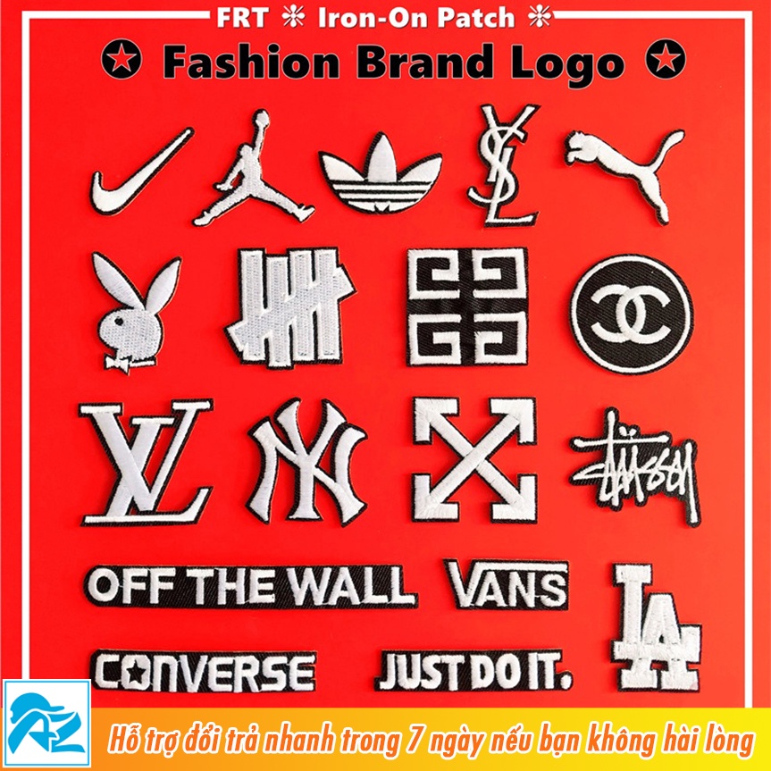 Patch vải ủi nhiệt thêu logo hình thời trang màu trắng đen - Sticker S499
