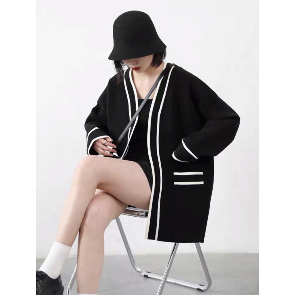 [Ảnh thật/Video] Áo khoác cadigan len form rộng viền 2 màu ulzzang - Áo cardigan Quảng Châu