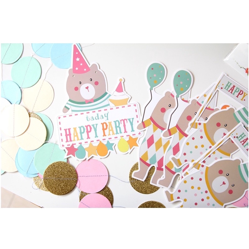 Dây treo trang trí happy birthday hình gấu