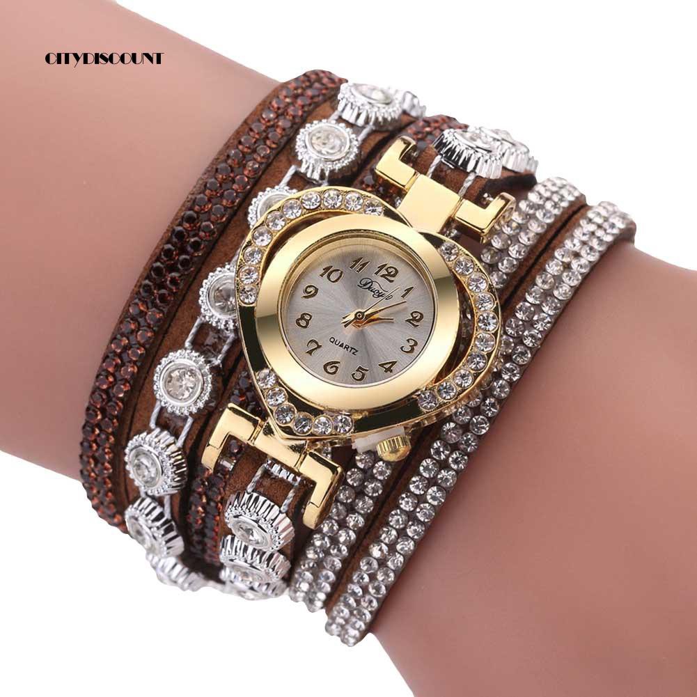 Đồng hồ analog máy quartz nữ nhiều dây mặt đính hột xoàn | BigBuy360 - bigbuy360.vn