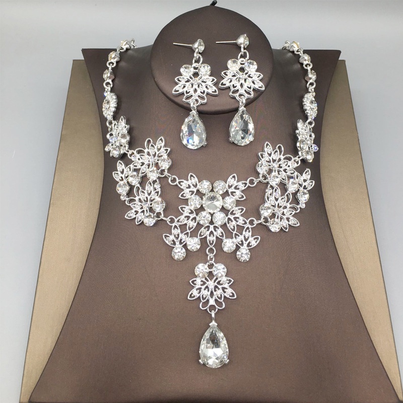 Bộ Vòng cổ + Bông Tai Đính Đá Đơn Giản Ngọt Ngào Thời Trang Hàn Quốc