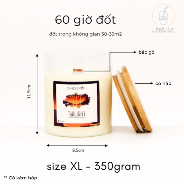 Nến Thơm Tinh Dầu Thiên Nhiên AGAYA  Candle Cup Không khói Decor phòng - A Little Bit - size XL 350g