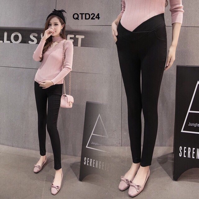 Quần legging bầu cạp chéo vải zip cottong