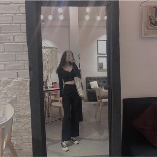 Áo thun gân tay dài croptop nút bấm ( kèm video )