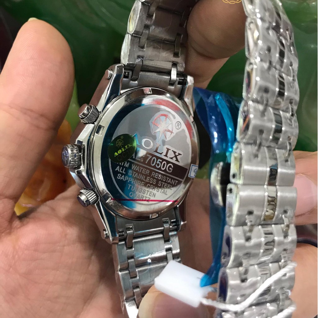 Đồng hồ nam AOLIX 7050G 6 Kim, full hộp chính hãng, kính sapphire chống xước chống n