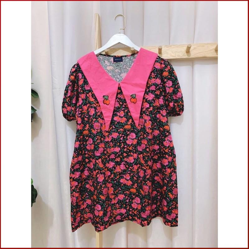 Đầm Suông Dáng Rộng COBI Đầm hoa suông rộng phối cổ vạt nhọn thêu trái cherry tay phồng Bầu Bì Bon Chen Dưới 65kg | BigBuy360 - bigbuy360.vn