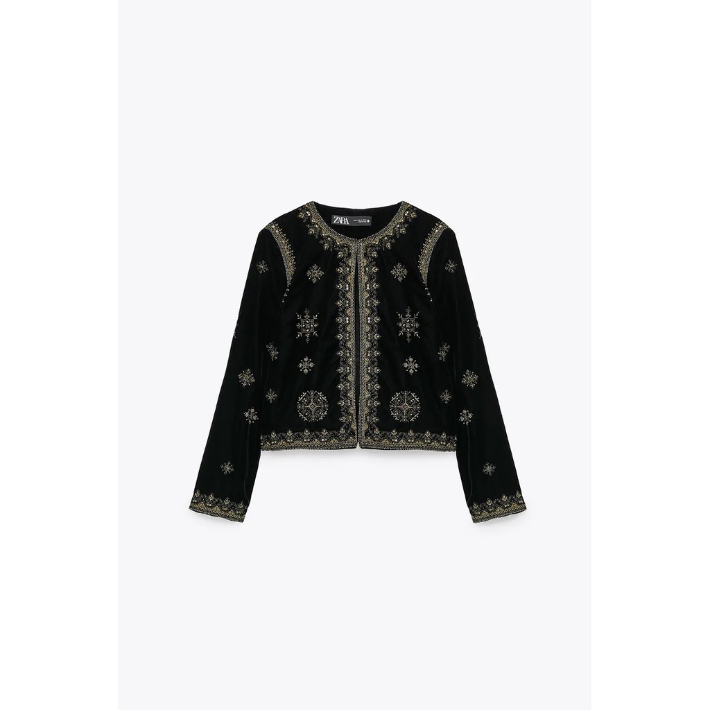 ÁO KHOÁC NHUNG ZRA NỮ THÊU HỌA TIẾT MÀU ĐEN - 6895/243