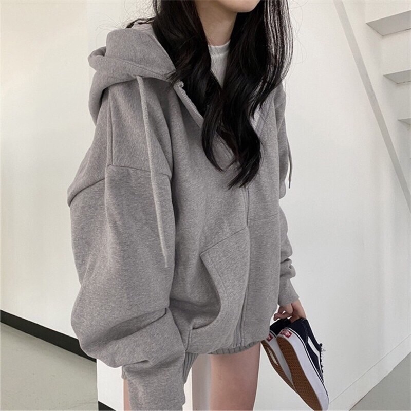 Áo khoác hoodie nỉ bông form rộng oversize ullzang - Áo khoác nỉ bông dày dặn Quảng Châu (Ảnh thật)