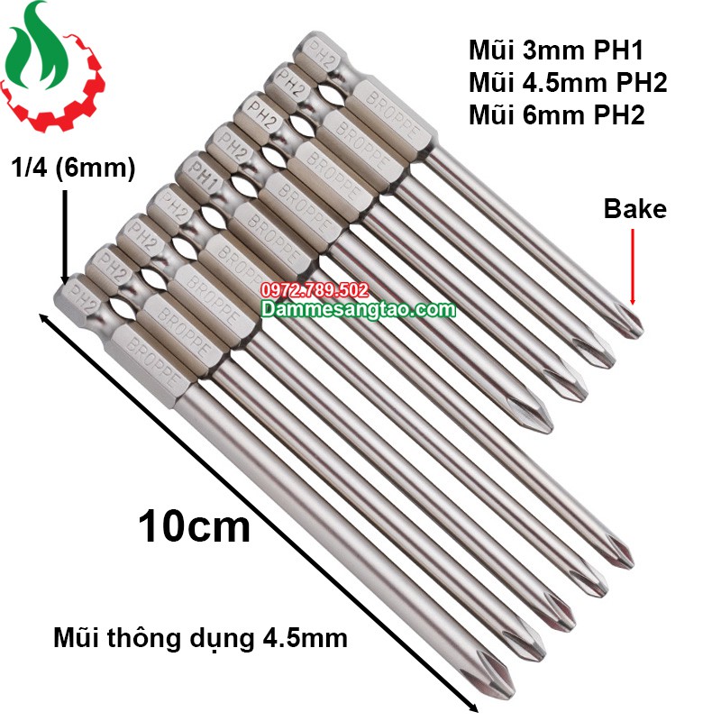 Mũi vít 4 cạnh chuôi lục giác Broppe