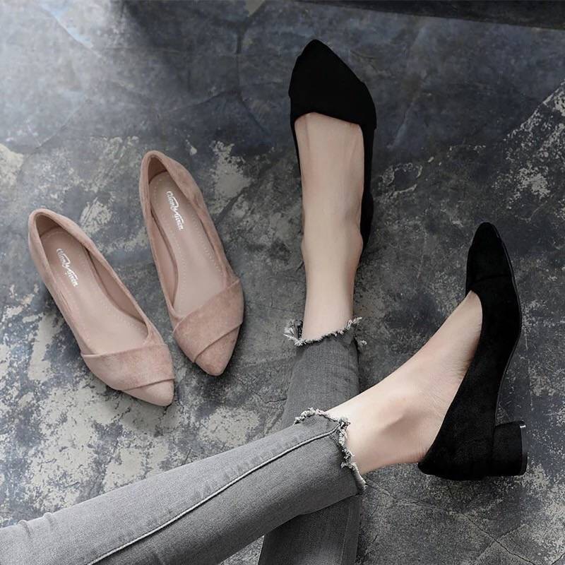 NEW Sale#Giày công sở màu đen cao gót chuyên nghiệp thoáng khí nữ mùa hè thấp nhỏ đơn dày 4cm trung . ! :