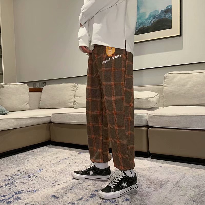 Korean Fashion Bear Print Men's Long Pants Size M-3Xl