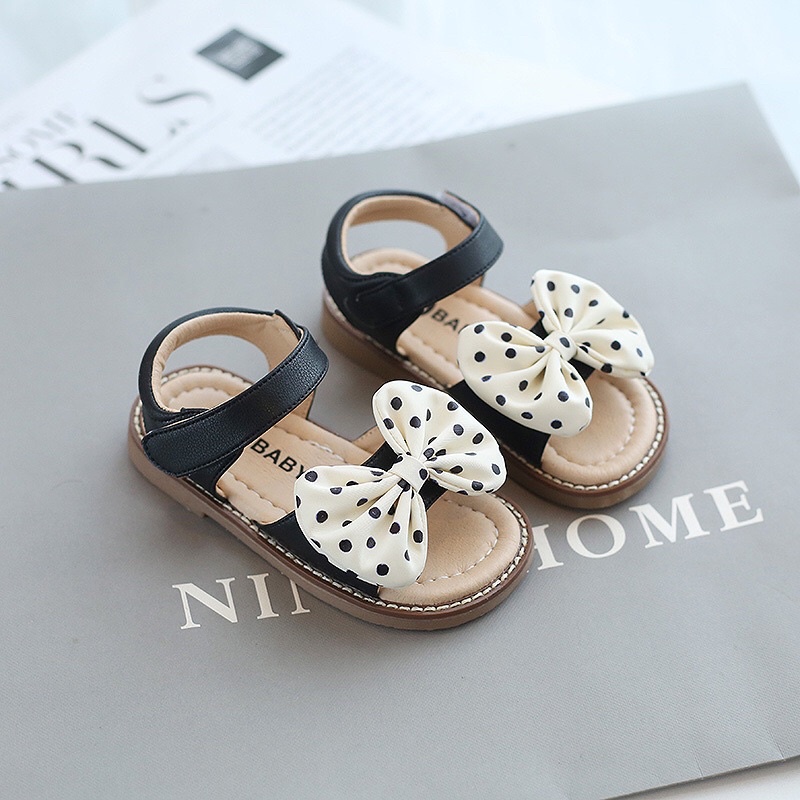 Dép sandal nơ Chấm bi MG Baby Đen vintage tiểu thư cho bé yêu mã SDC3