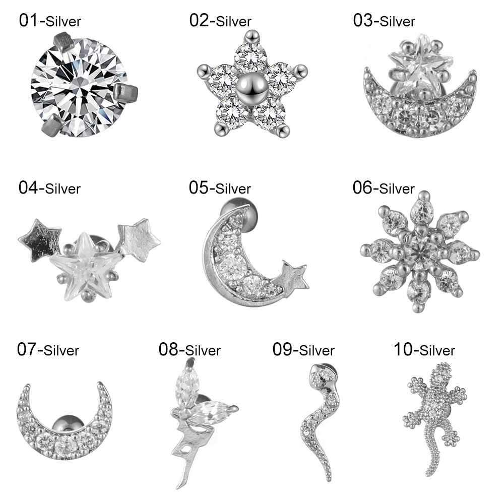 CACTU 1PC Jewelry Snake Helix Piercing Gecko Lizard Moon Star Flower Cartilage Ear Stud