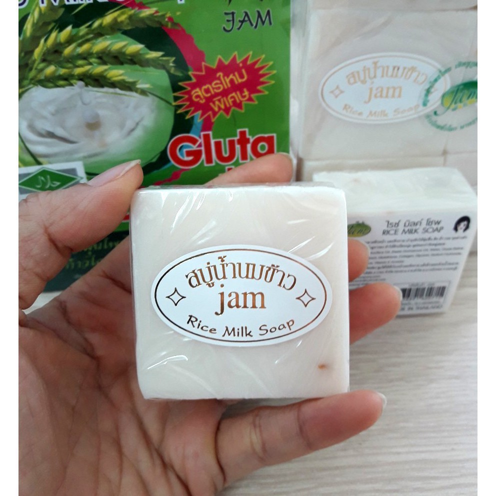 12 Cục Xà Phòng Kích Trắng Da Cám Gạo Jam Rice Milk Soap Thái Lan