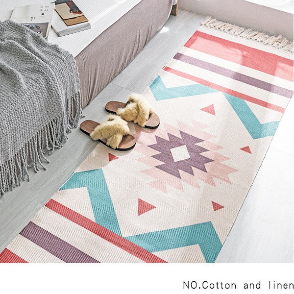 Thảm trải sàn thổ cẩm hoạ tiết 60*130-150-180+20cm viền tua rua