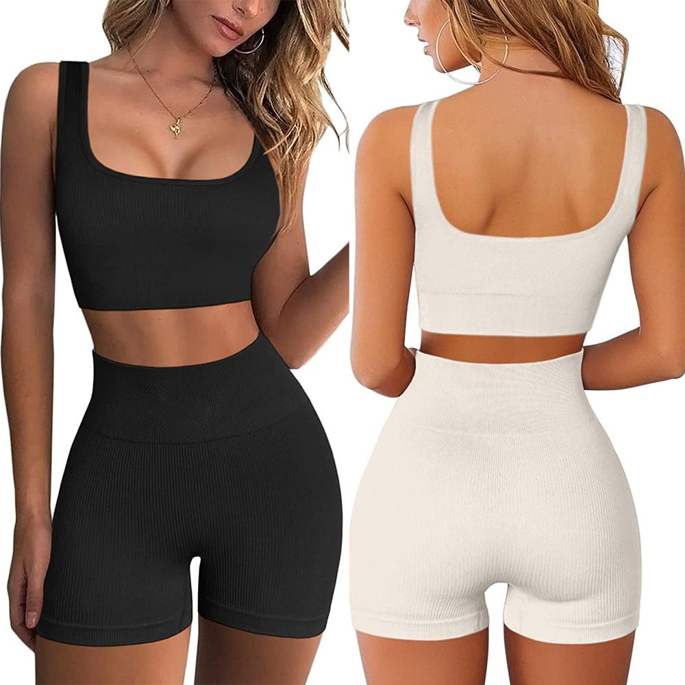 Bộ Trang Phục Thể Thao 2 Mảnh Áo Croptop + Quần Short Lưng Cao Thời Trang Cho Nữ