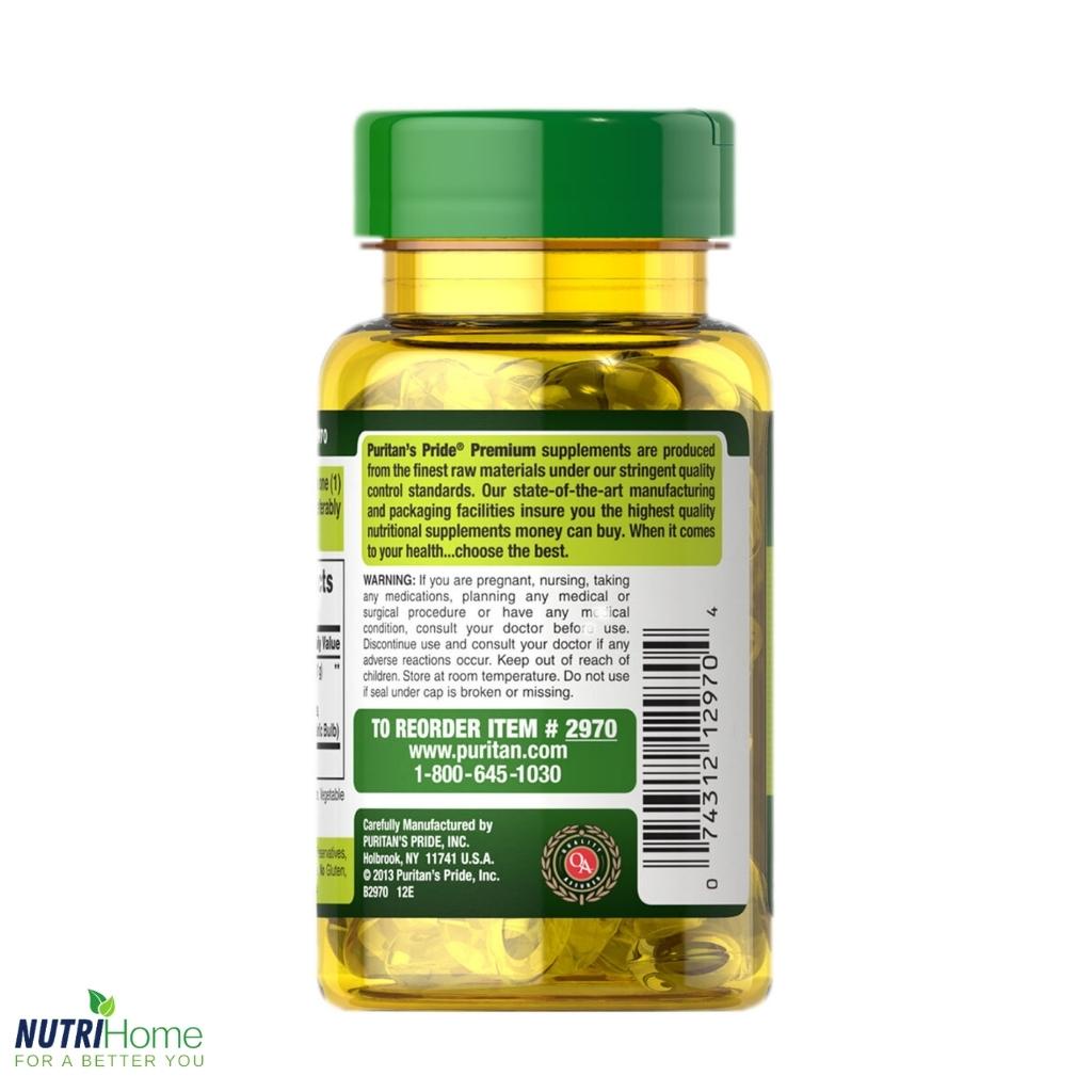 Viên uống dầu tỏi Puritan’s Pride Garlic Oil 1000mg tăng cường hệ miễn dịch, tim mạch (Nutri Home) (100 viên)