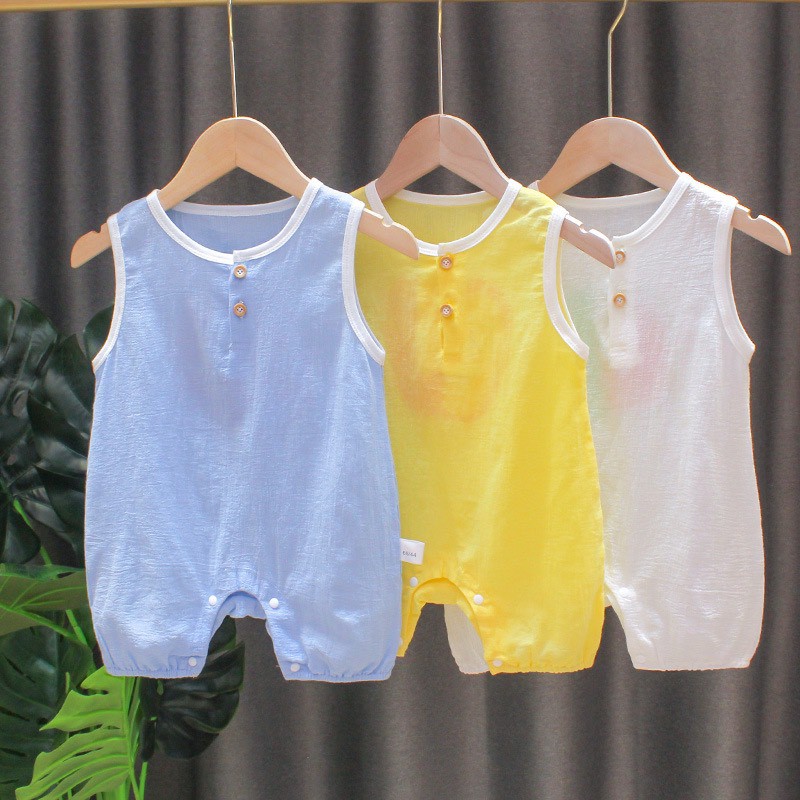 Body ba lỗ cotton đũi siêu mát hàng Quảng Châu mặc hè liền quần cho bé trai bé gái