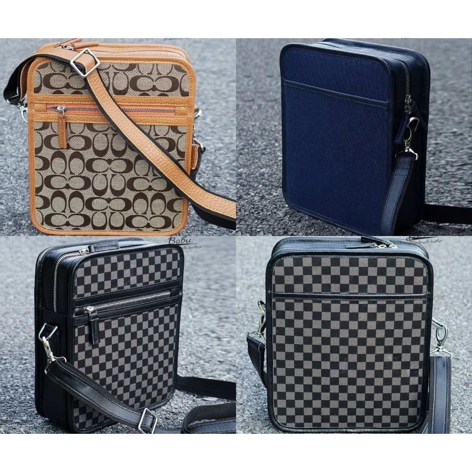 Túi nam đeo chéo da bò phối Canvas, túi hộp nam da thật thời trang công sở BB001