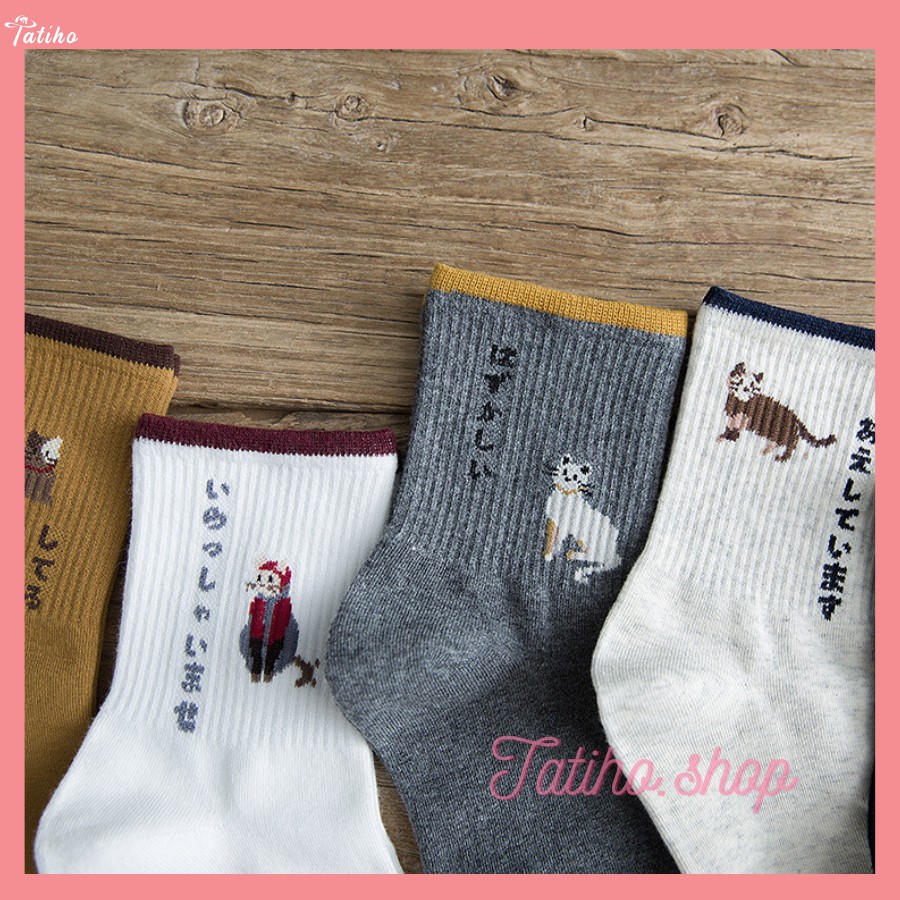 [Hàng Xịn, Giá Tốt] Vớ Tất Đeo Chân Họa Tiết Mèo Màu Cổ Điển Đẹp Nam Nữ - Mã TV001