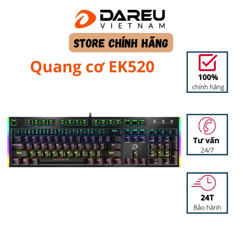 Bàn phím quang cơ Gaming DAREU EK520 (WATERPROOF, Optical switch, MULTI LED) - Chống nước
