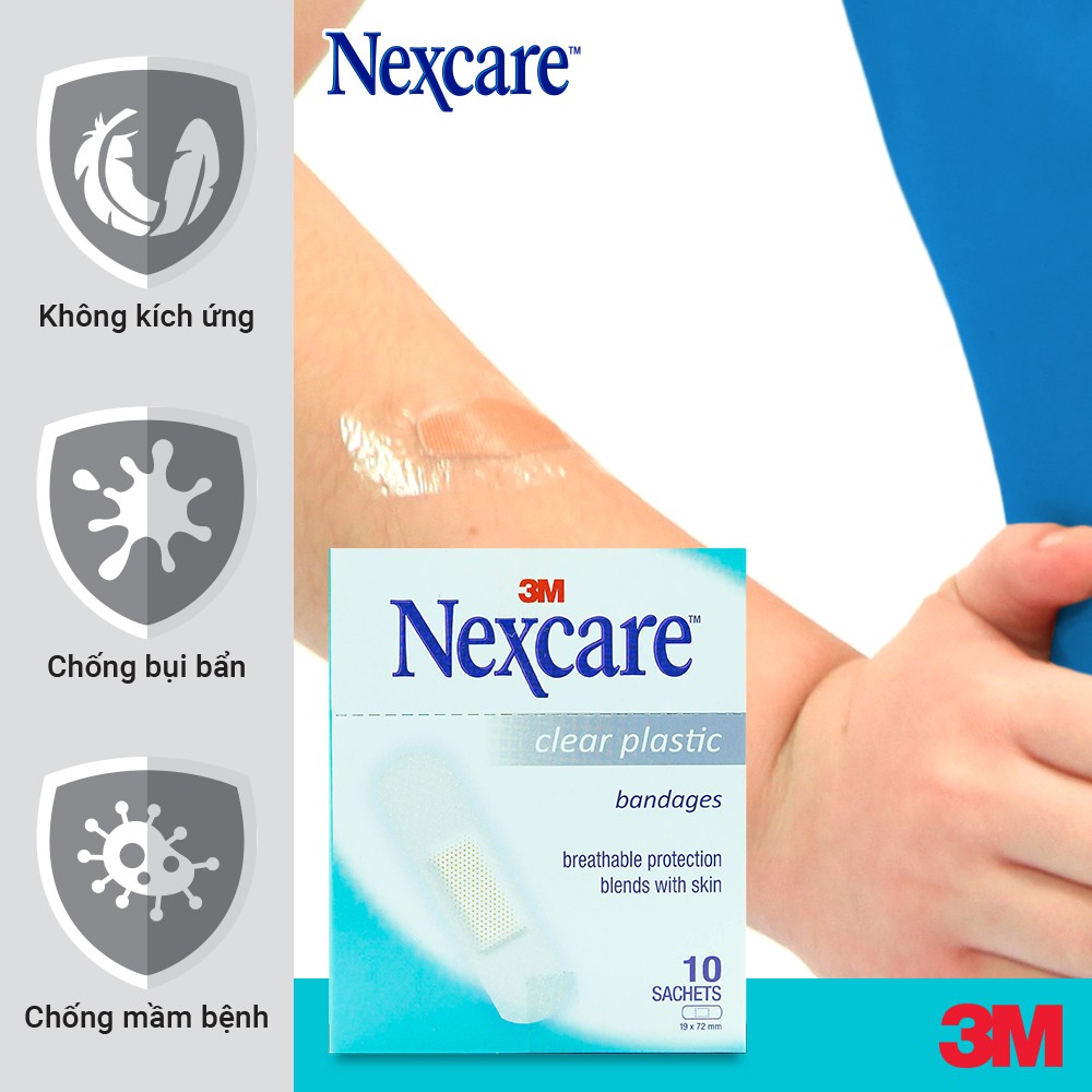 Băng Keo Cá Nhân Nexcare Clear Plastic Badages Trong Suốt 10 Miếng