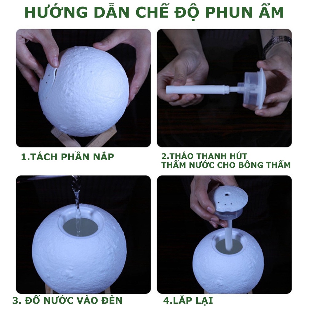 Máy xông tinh dầu TAHOTO phun sương hình mặt trăng khuếch tán hương thơm Tặng tinh dầu + củ sạc