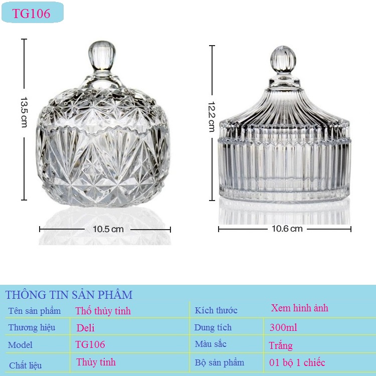 Thố Đựng Mứt Kẹo Bánh Tết Bằng Thủy Tinh Đẹp Deli TG1060 Dung Tích 300ml