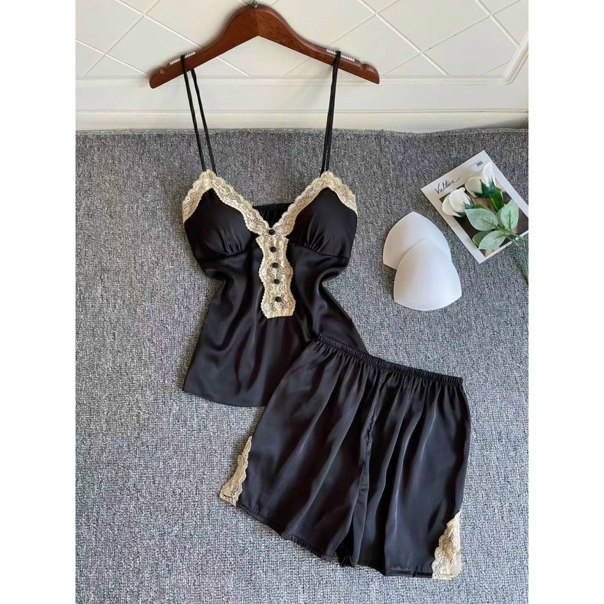 Bộ Đùi Ngủ Lụa Nút Bọc Kèm Mút Áo Cao Cấp Quảng Châu Bin Sports PJM005