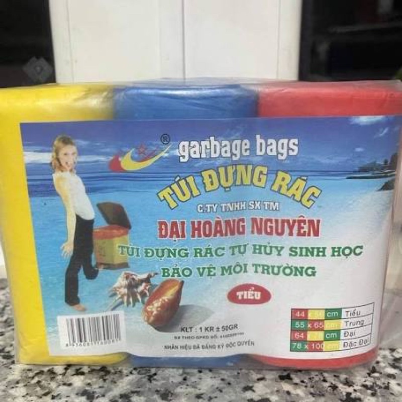 1 kg túi đựng rác tự phân hủy đủ size Đại Hoàng Nguyên