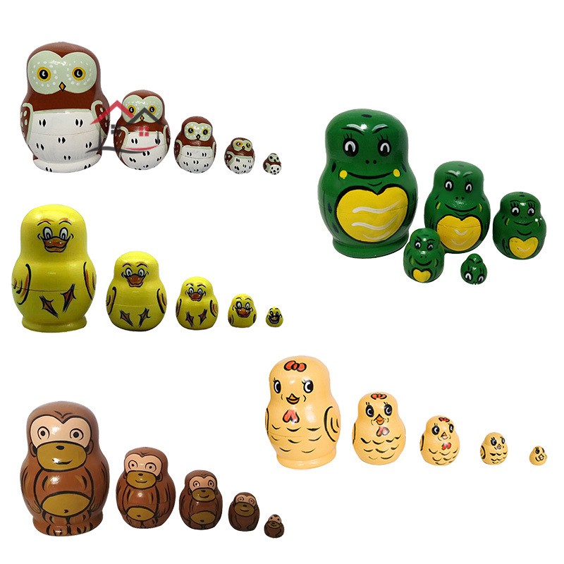 Búp Bê Nga Matryoshka 5 Lớp Bằng Gỗ Vẽ Tay Trang Trí Nhà Cửa