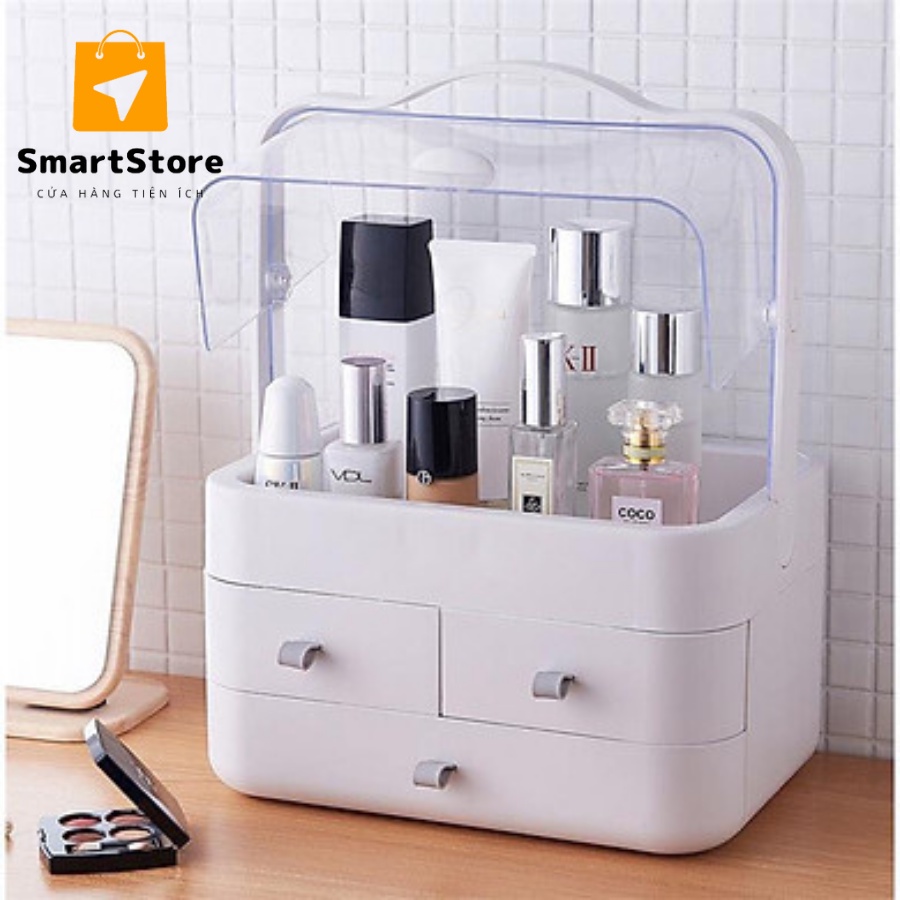 Hộp đựng mỹ phẩm di động có tay cầm nhiều ngăn tiện lợi
