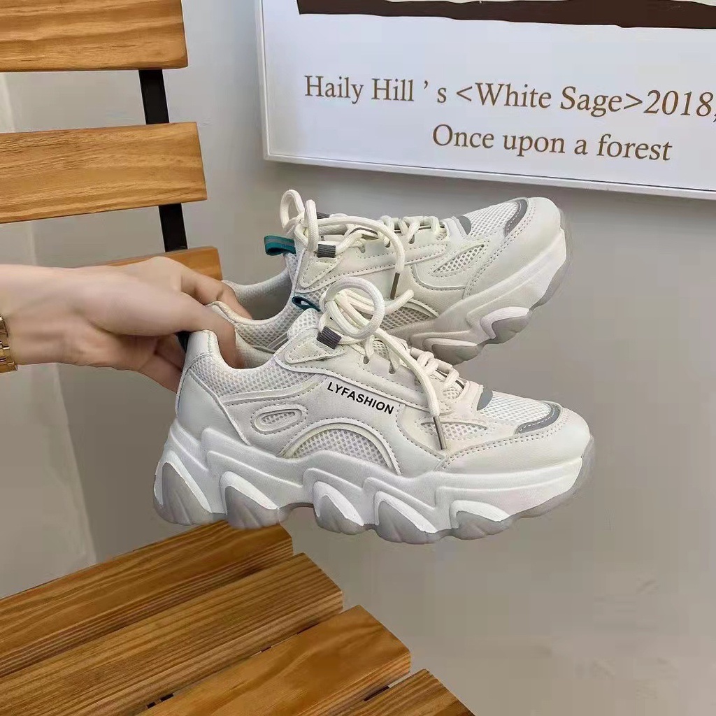 Giày đế độn cao nữ D.meekrs, phong cách ulzzang Hàn Quốc - Sneaker nữ thời trang, màu trắng, chuẩn phom, đi học, đi chơi