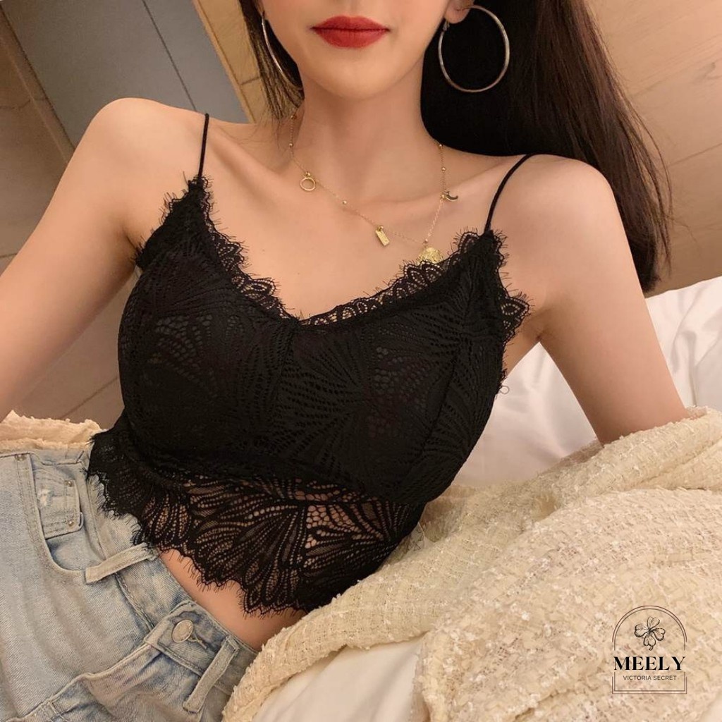 Áo 2 dây Ren Hoa Lá Có Mút Đệm Ngực Dáng Lửng Sexy 9936