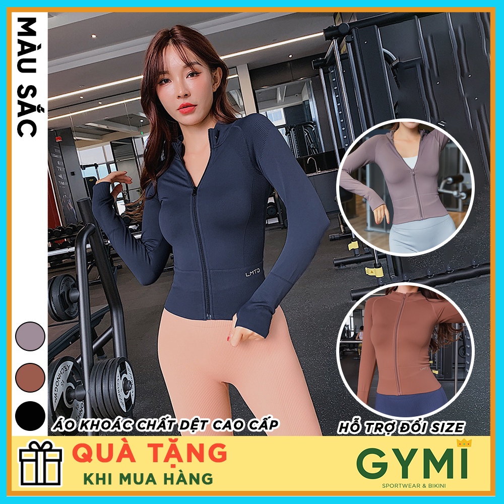 Áo khoác tập gym yoga nữ GYMI AK07 LMTD dáng croptop thể thao chất đẹp dệt kim cao cấp chống nắng