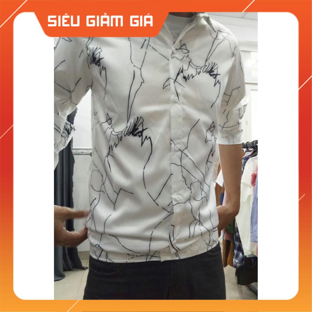 Áo Sơ Mi Cặp Trắng Họa Tiết Đen Độc Đáo - Đen Thêu Tim SMS404